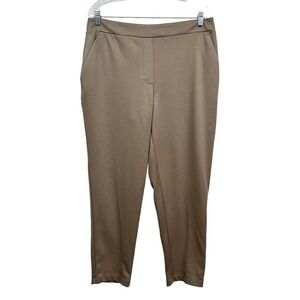 Nine West Womens Crop Pants Relaxed Straight‎ Elastic Waist Flat Pull Up Tan L*
